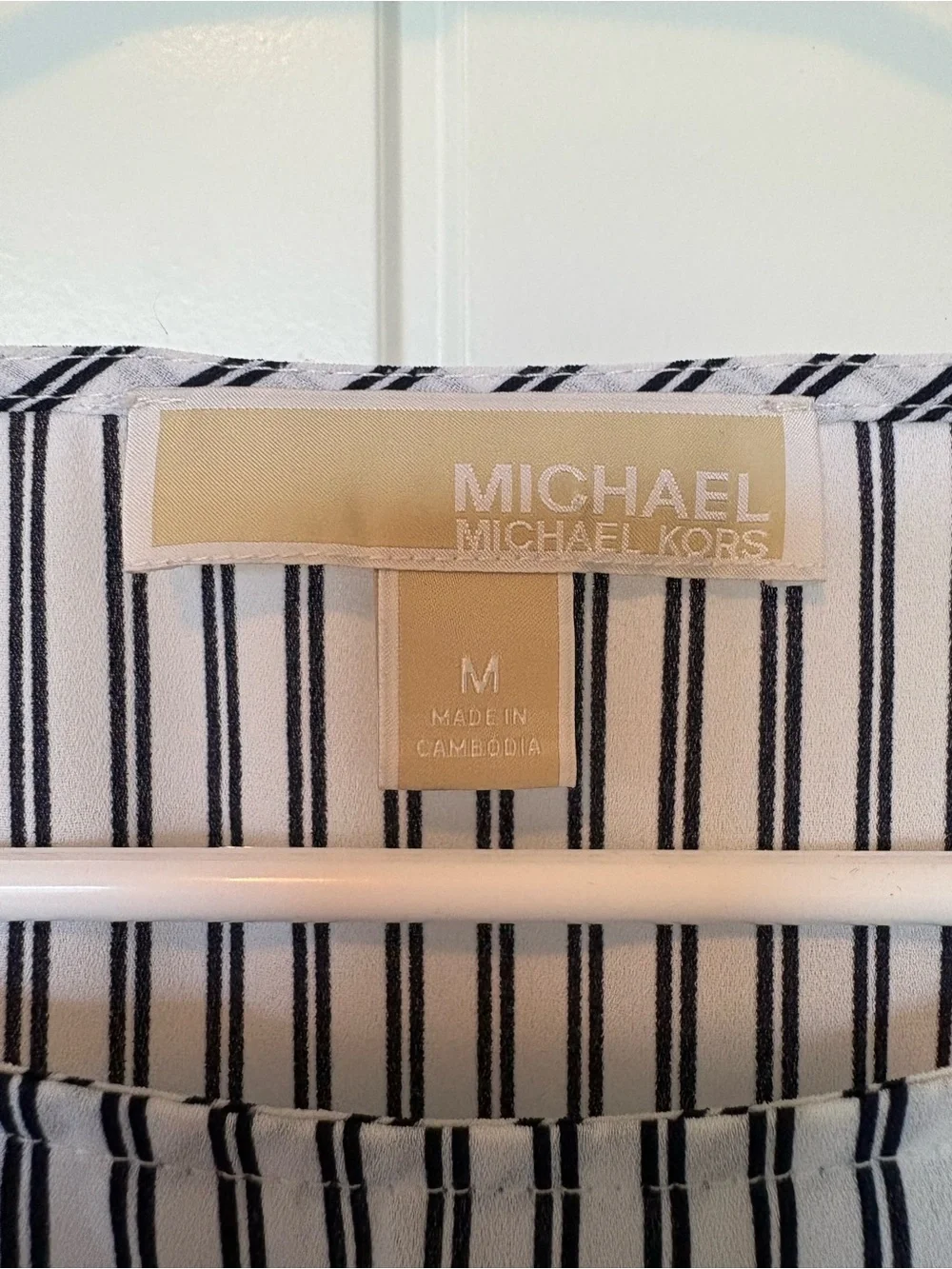 Michael Kors Black & White Striped Tie-Sleeve Blouse